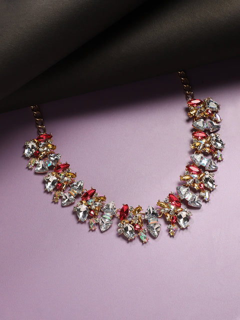 Gold Plated Crystal Studded Beaded Necklace
