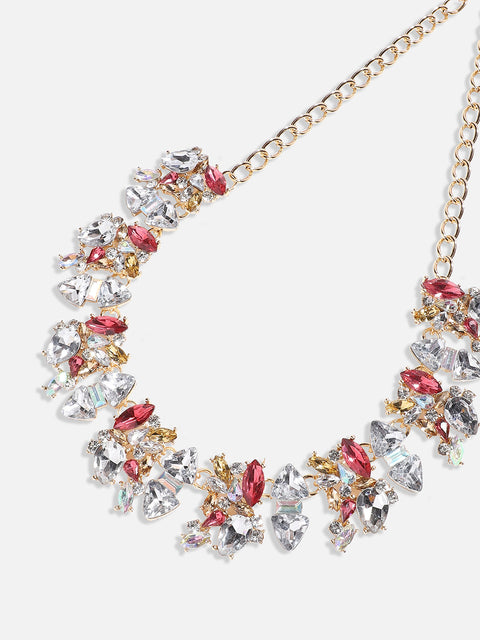 Gold Plated Crystal Studded Beaded Necklace