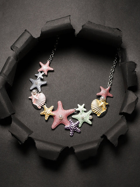 Silver-Plated Starfish Beaded Necklace