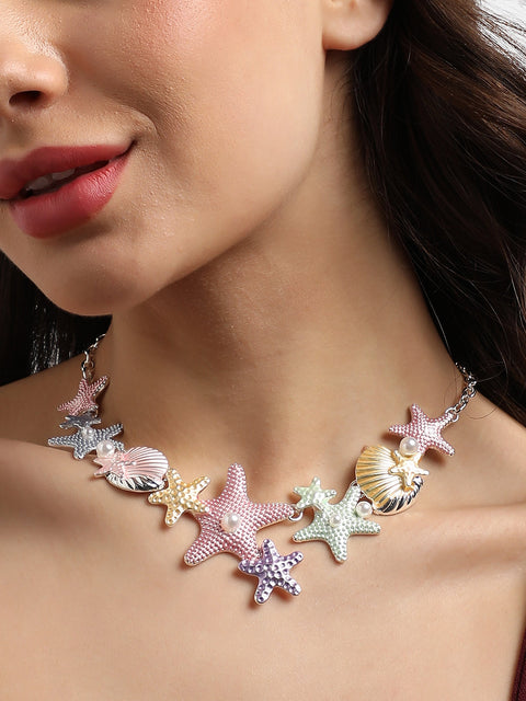 Silver-Plated Starfish Beaded Necklace