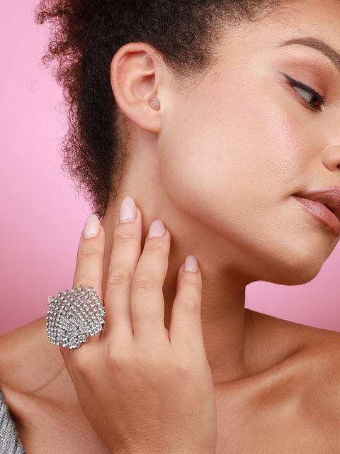 Set Of 4 Gold-Plated Stone-Studded Finger Ring