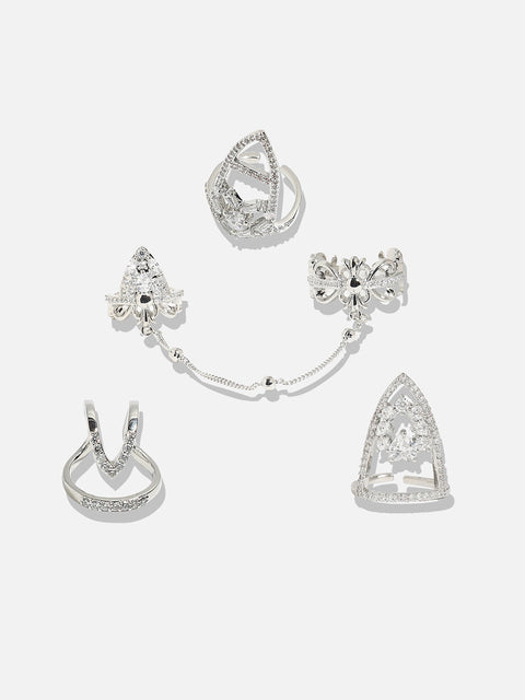 Set Of 4 Silver-Plated Stone Studded Rings