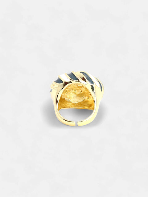 The Candy Swirl Statement Ring - Onyx Black & Chalk White-SOHIRG6118