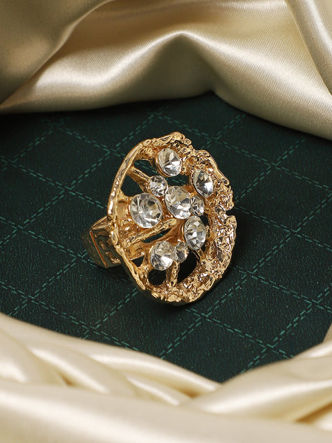 Gold-Plated Crystal Studded Statement Finger Ring