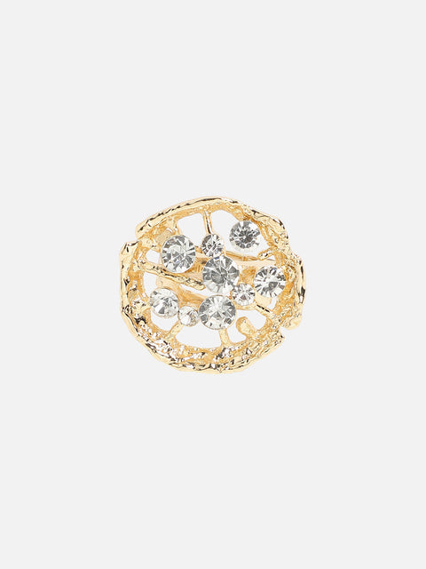 Gold-Plated Crystal Studded Statement Finger Ring