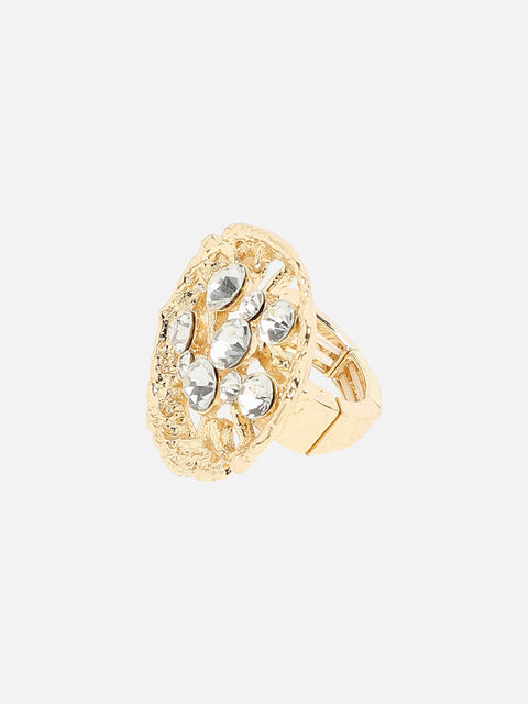 Gold-Plated Crystal Studded Statement Finger Ring