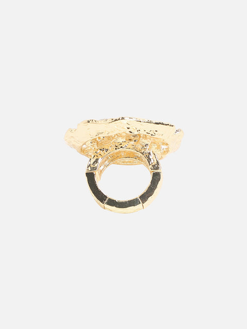 Gold-Plated Crystal Studded Statement Finger Ring