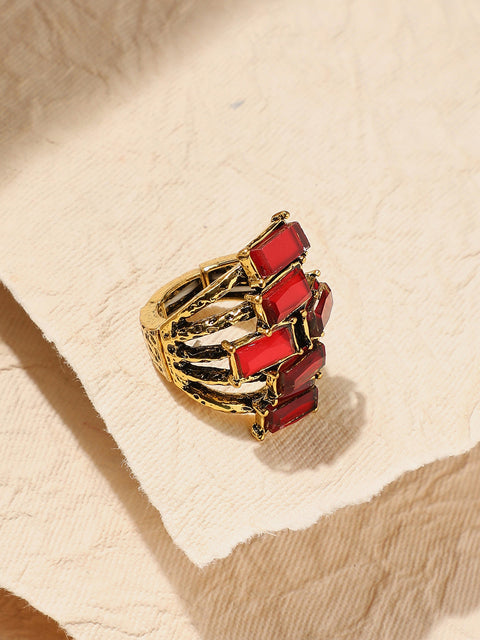 Gold-Plated Stone Stacked Studded Cocktail Finger Ring