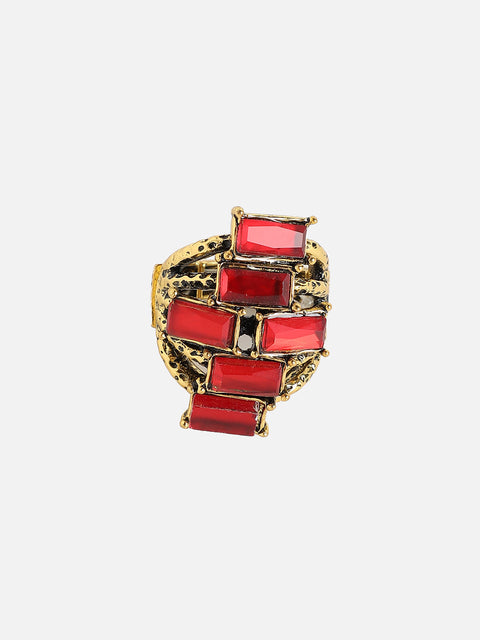 Gold-Plated Stone Stacked Studded Cocktail Finger Ring
