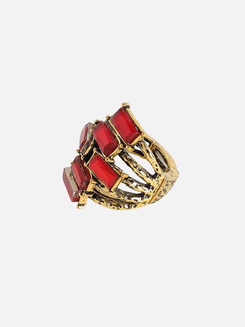 Gold-Plated Stone Stacked Studded Cocktail Finger Ring