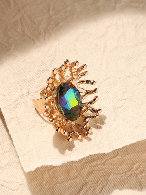 Gold-Plated Stone-Studded Tentacles Statement Finger Ring