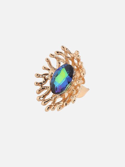 Gold-Plated Stone-Studded Tentacles Statement Finger Ring