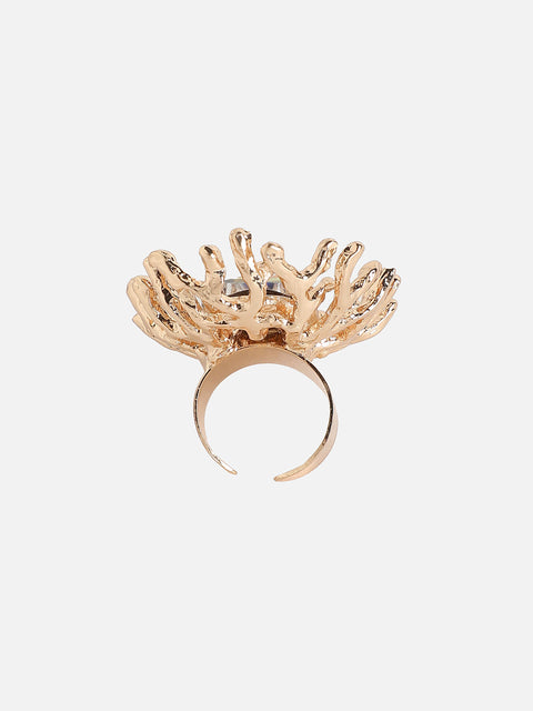 Gold-Plated Stone-Studded Tentacles Statement Finger Ring