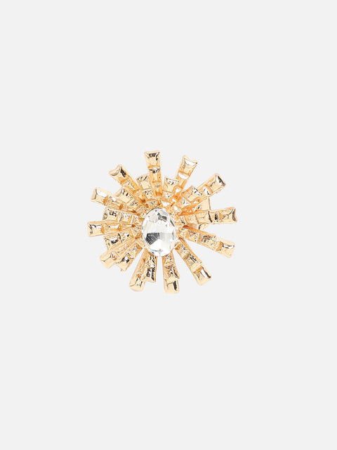Gold-Plated Crystals-Studded Bud Flower Statement Finger Ring