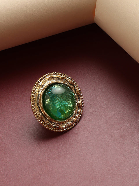 Gold-Plated Stone-Studded Reverie Opulence Statement Finger Ring