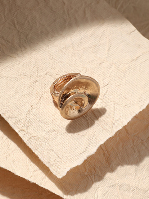 Gold-Plated Rose Swirl Cocktail Finger Ring