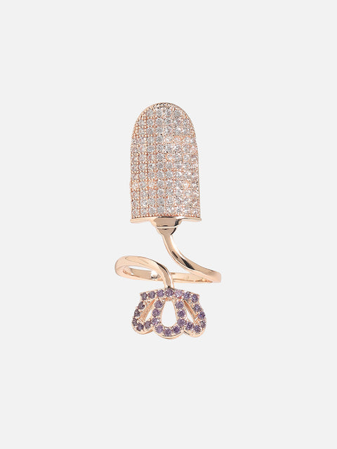 Rose Gold-Plated Stone-Studded Adjustable Finger Ring