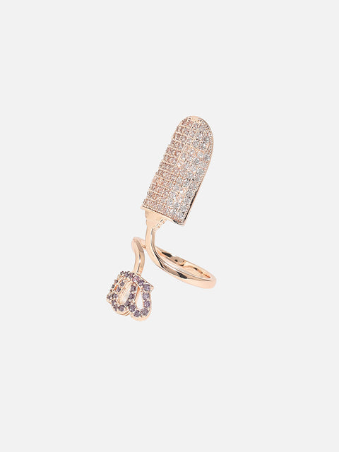 Rose Gold-Plated Stone-Studded Adjustable Finger Ring