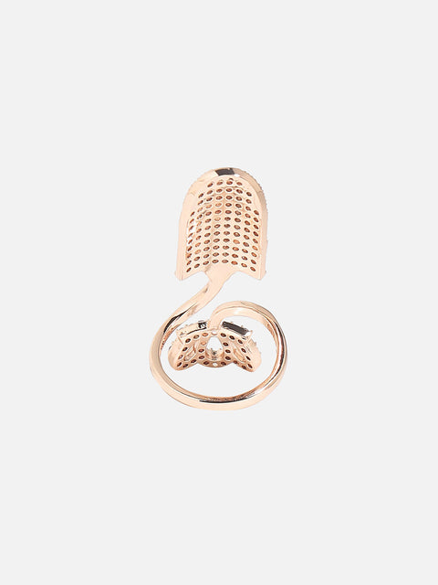 Rose Gold-Plated Stone-Studded Adjustable Finger Ring