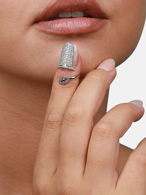 Silver-Plated Stone-Studded Finger Ring