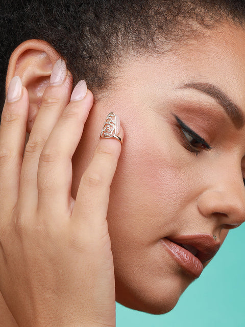Gold-Plated Stone-Studded Nail Ring