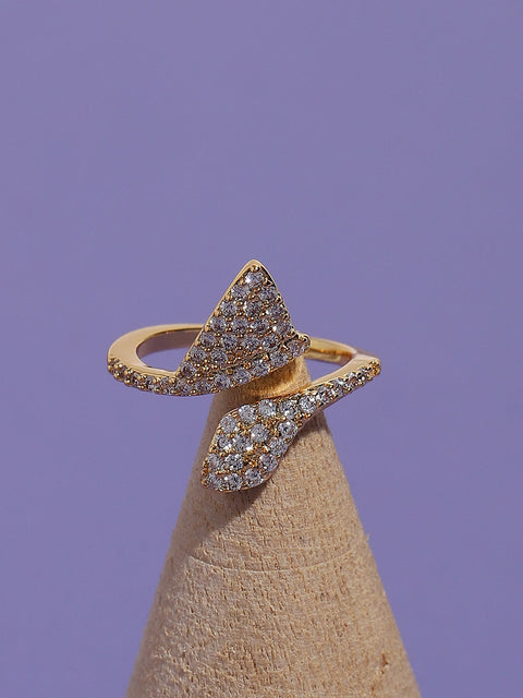 Gold-Plated Stone-Studded Adjustable Finger Ring