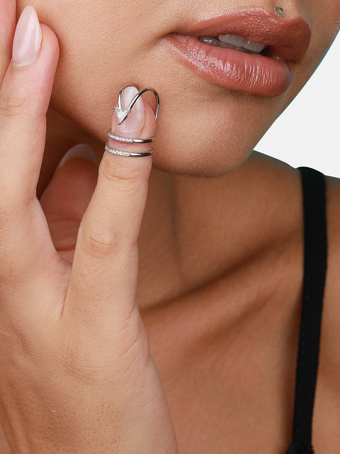 Silver-Plated Stone-Studded Adjustable Finger Ring
