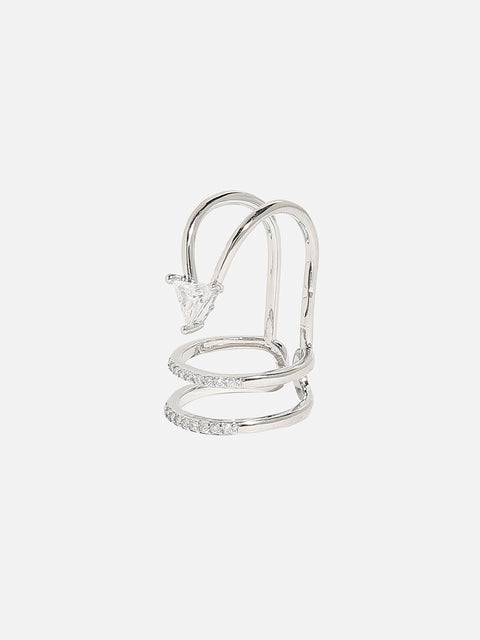 Silver-Plated Stone-Studded Adjustable Finger Ring