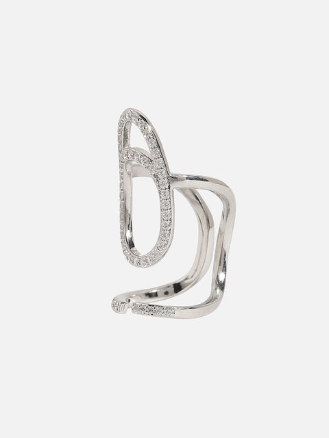 Silver-Plated Stone-Studded Finger Ring