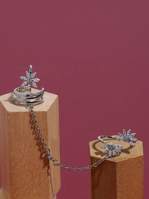 Silver-Plated Stone-Studded Finger Ring