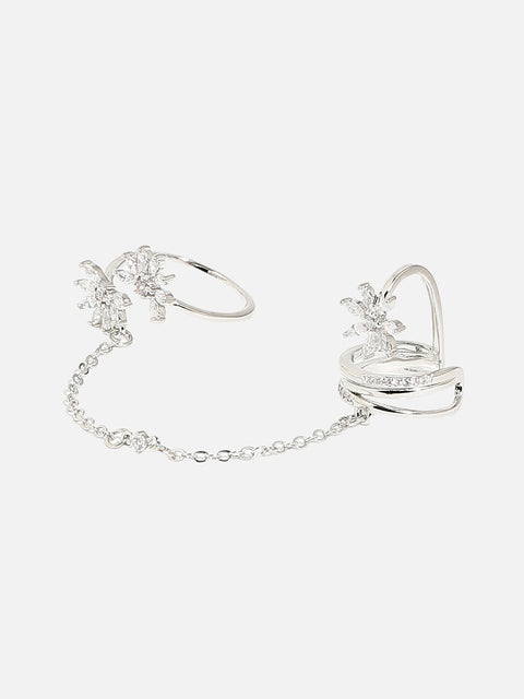 Silver-Plated Stone-Studded Finger Ring