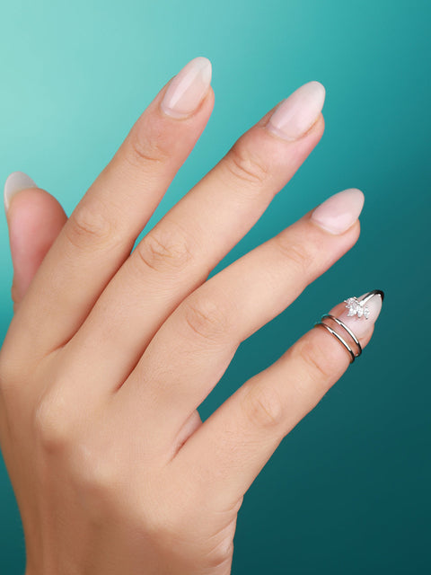 Silver-Plated Stone-Studded Finger Ring