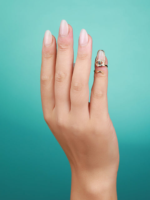 Gold-Plated Stone-Studded Nail Ring