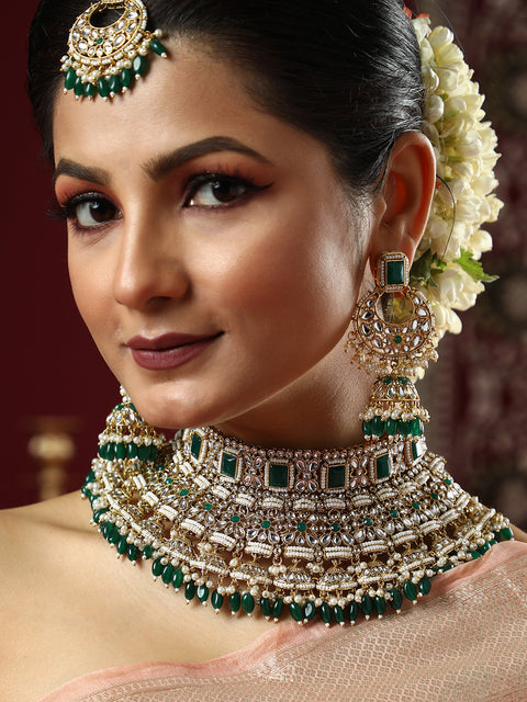 The Sultana Jewellery Set - Emerald Green-SOHNCK1536