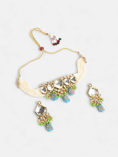 The Mariam Jewellery Set - Azure Blue & Kelly Green-SOHNCK2061