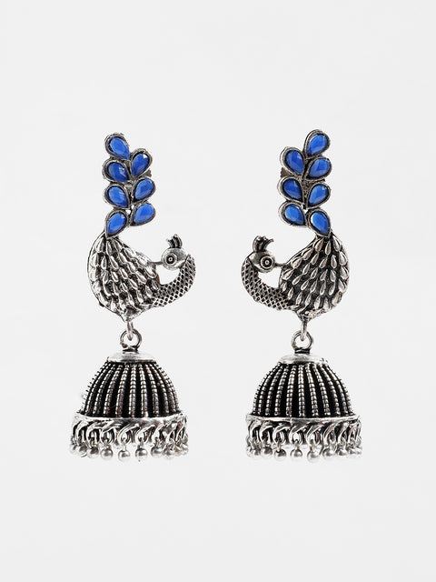 Oxidised Peacock Jhumkas