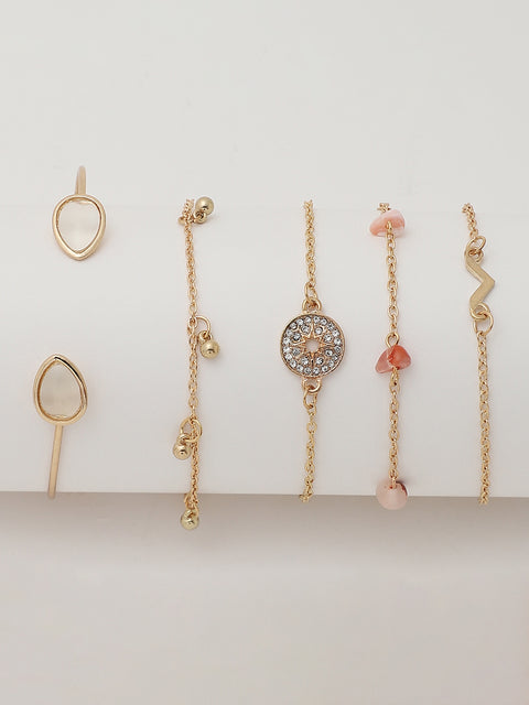 Set of 5 Gold Plated Designer Stone Bracelet