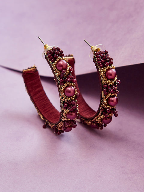 MAROON BEADS ELEGANT HOOPS