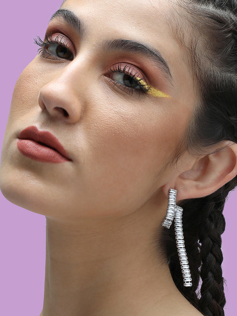 Silver Plated Party Designer Stone Drop Earring