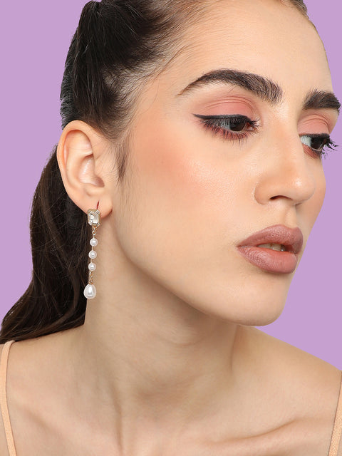 GOLD PLATED PARTY DESIGNER STONE DROP EARRING FOR WOMEN