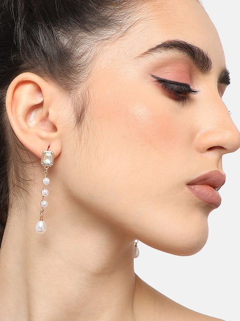 GOLD PLATED PARTY DESIGNER STONE DROP EARRING FOR WOMEN