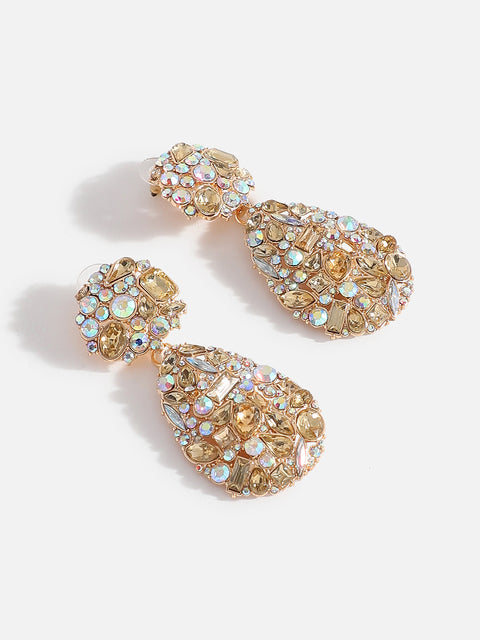 Multi Colour Stones Gold Plated Drop Earrings