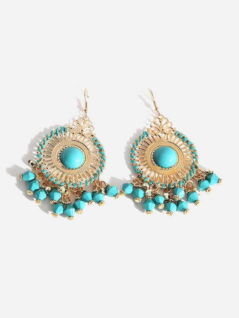 Blue Stone Gold Plated Drop Earrings
