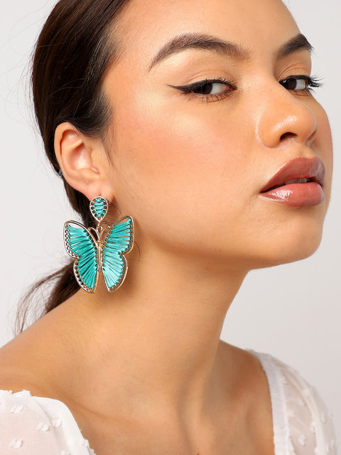 Blue Butterfly Drop Earrings