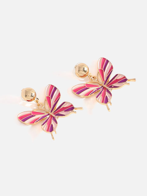 GOLD PLATED PINK BUTTERFLY SHAPED EARRINGS FOR WOMEN