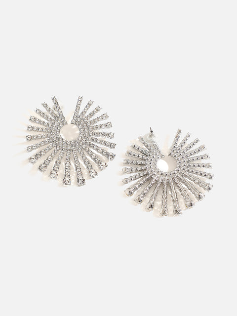 Silver Plated Rhinestones Stud Earrings