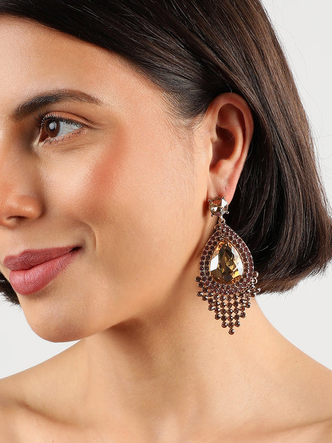 Gold Plated Ston Studed Drop Earrings