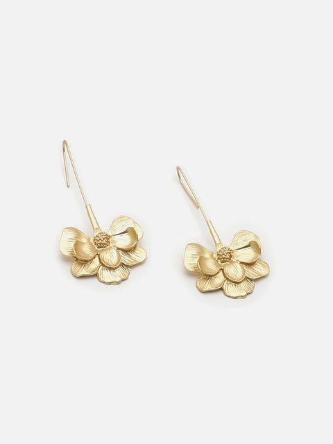 SOHI GOLD PLATED FLOWER DROP EARRINGS