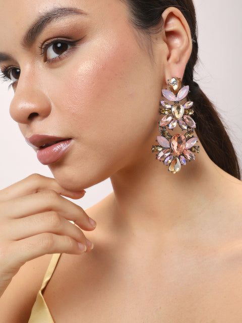 Gold Plated Party Designer Stone Drop Earring For Women