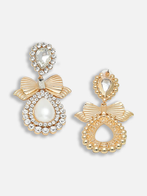 Gold Plated Party Designer Stone and Pearls Drop Earring For Women